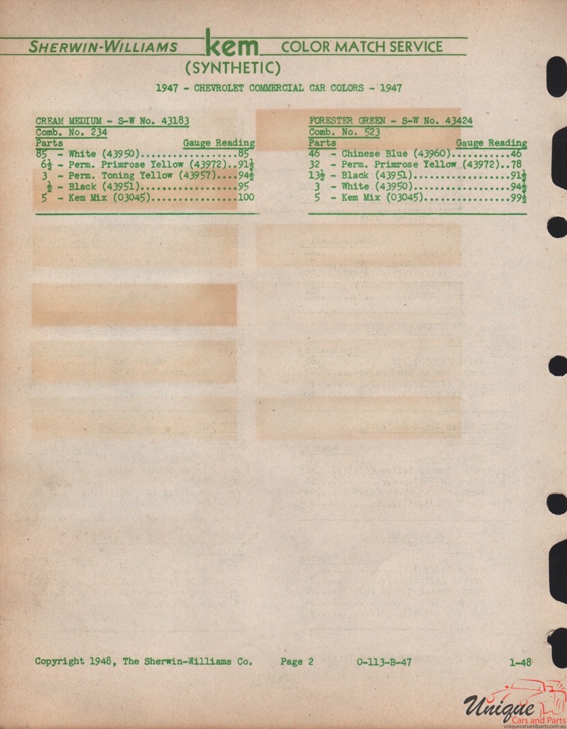 1947 GM Truck And Commercial Paint Charts Williams 4